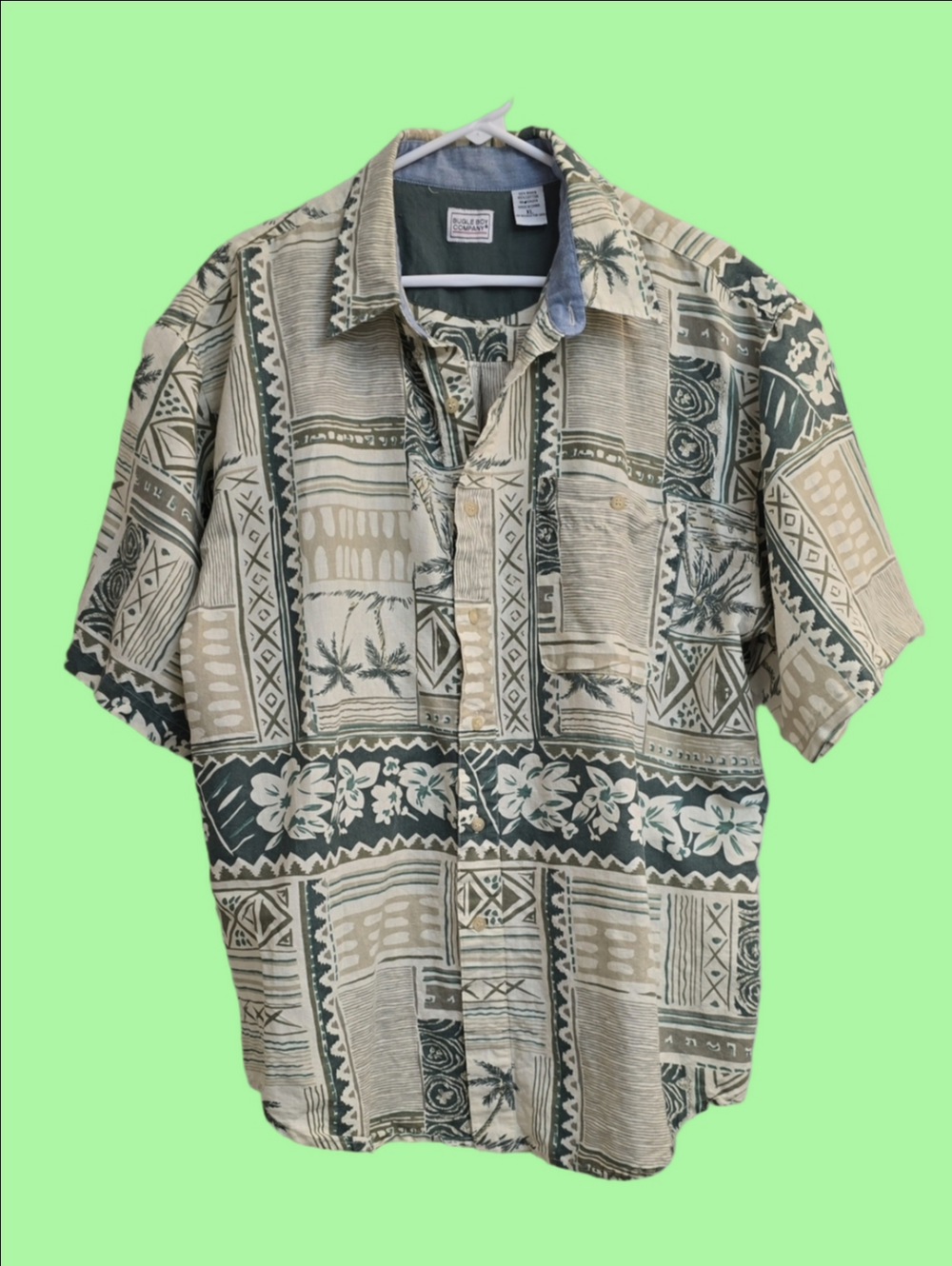 Bugle Boy Green & Cream Hawaiian Button-Down Shirt